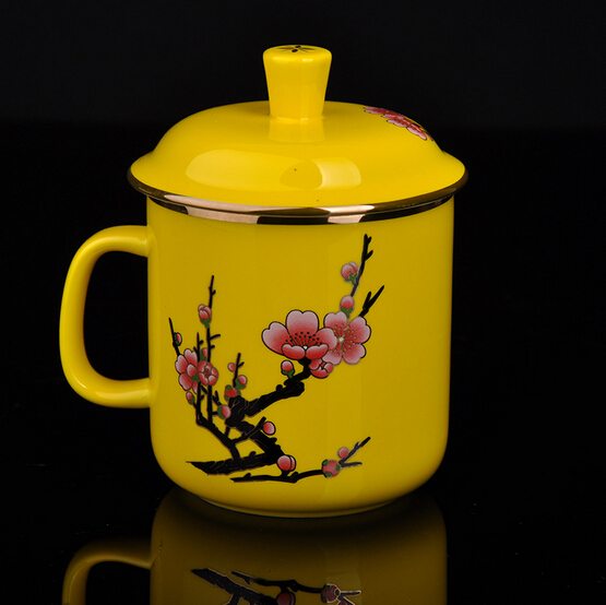 中国黄瓷 梅花将军杯陶瓷茶杯